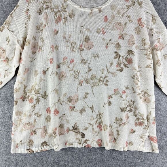 J Jill Top Womens Large Floral Knit Linen Blend Coastal Breezy Beach Cottage - Picture 3 of 13